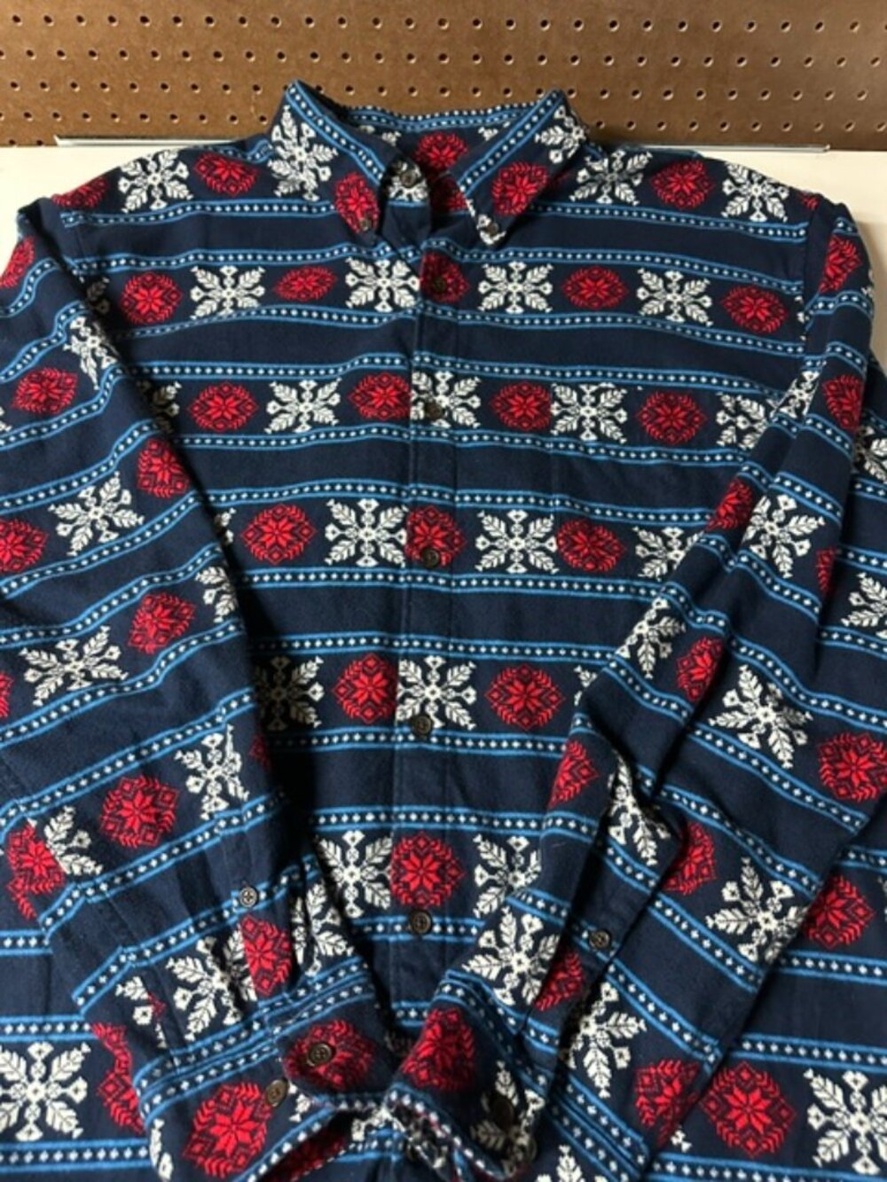 Lands End Shirt Men's Flannel Snowflake  Button Up Winter Plaid Size XXL
